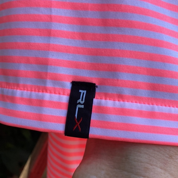 Ralph Lauren RLX neon pink and white striped men’s polo shirt, Size XL (J1001) - Picture 3 of 13